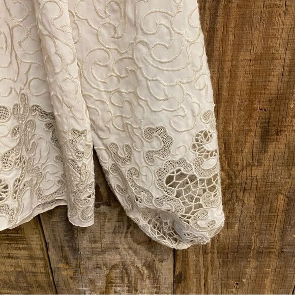 Jonathan Simkhai 
Jaid Embroidered Eyelet Blouse Cream Lace top $495 Sz L - Picture 10 of 15